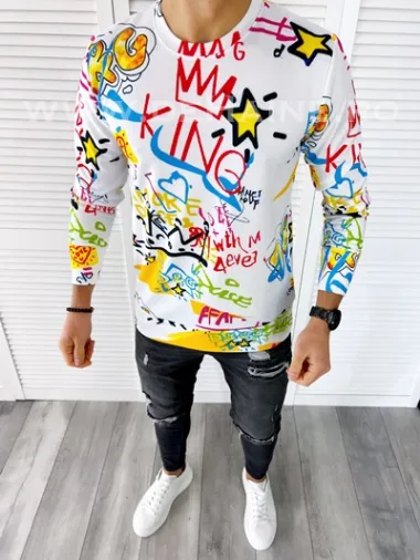 Bluza barbati alba slim fit din silon B7660 D6-5.1